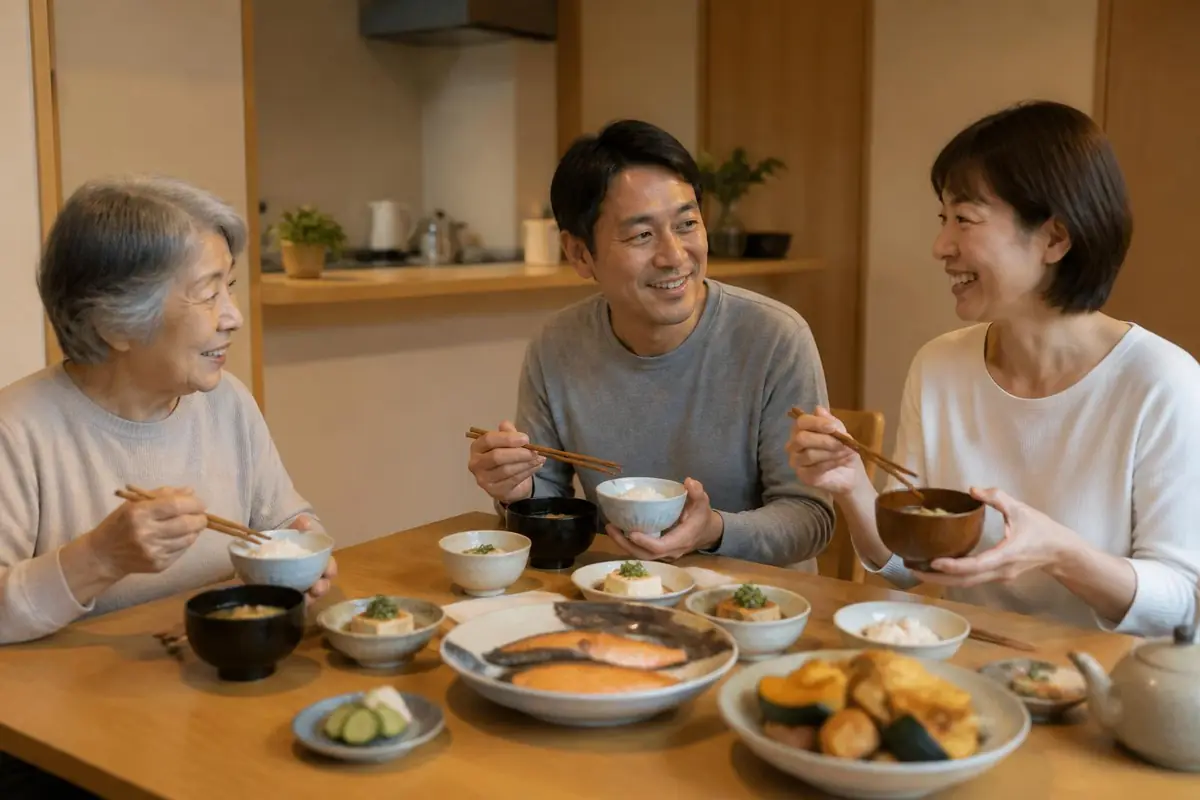 同じ料理を囲む日本の家族
